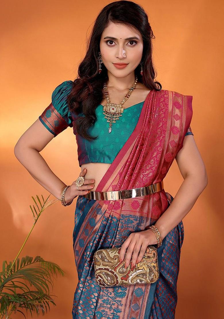 Blue Zari Kanjeevaram Silk Saree Set