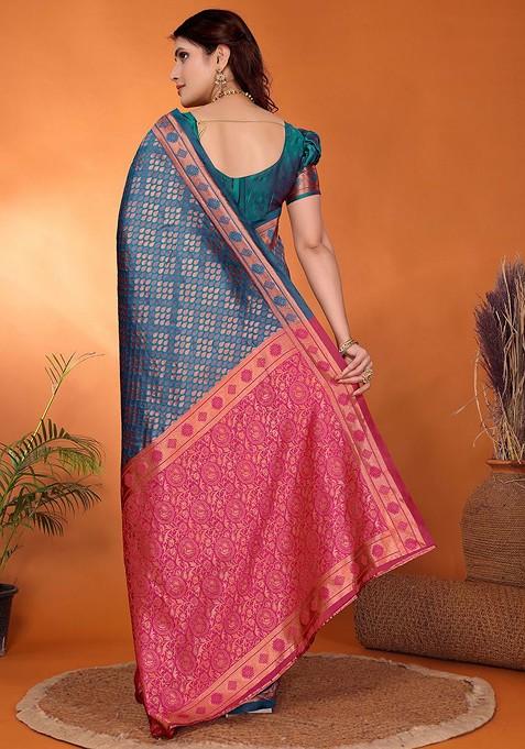 Blue Zari Kanjeevaram Silk Saree Set