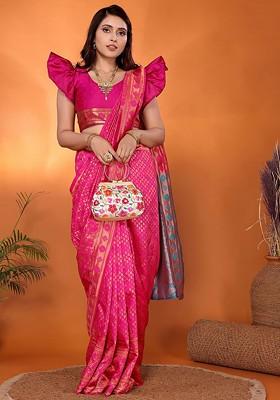 Pink Zari Kanjeevaram Silk Saree Set