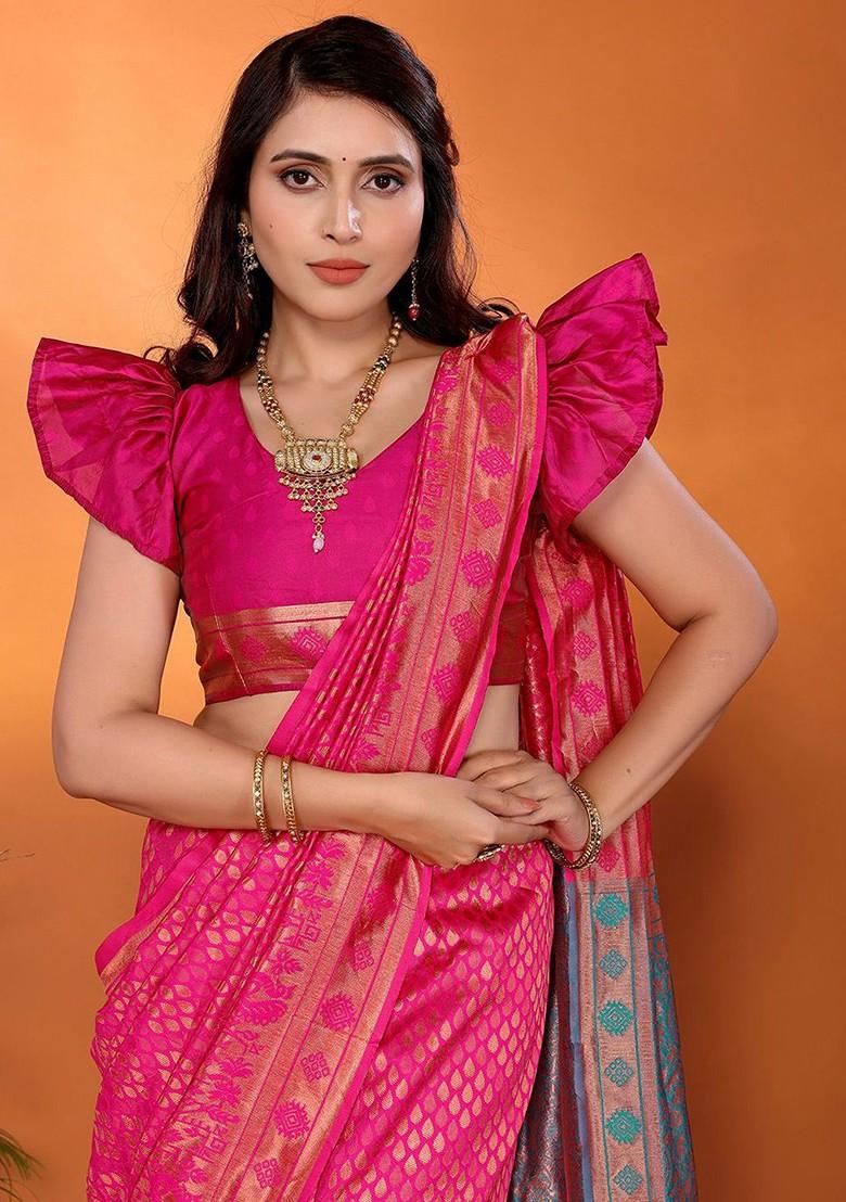 Pink Zari Kanjeevaram Silk Saree Set