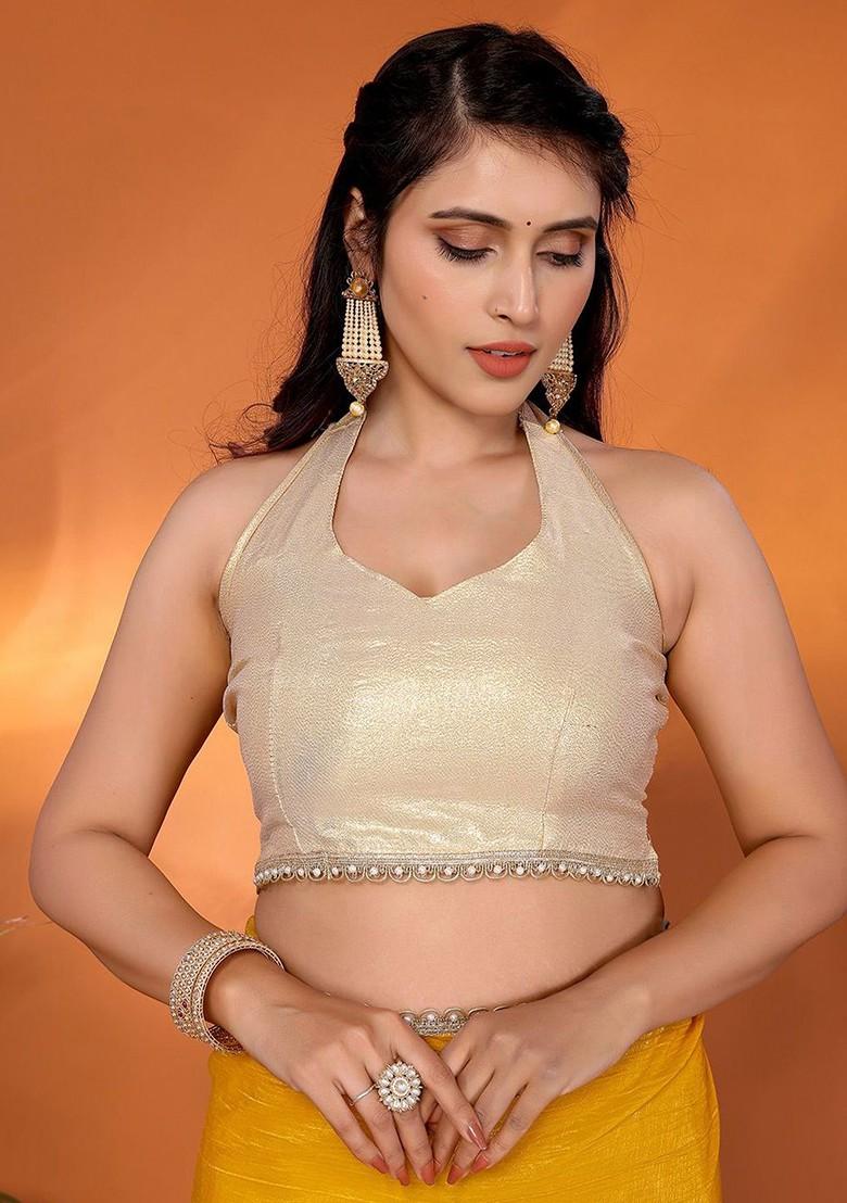 Yellow Beads And Stone Tissue Saree Set