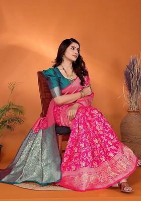 Pink Zari Kanjeevaram Silk Saree Set
