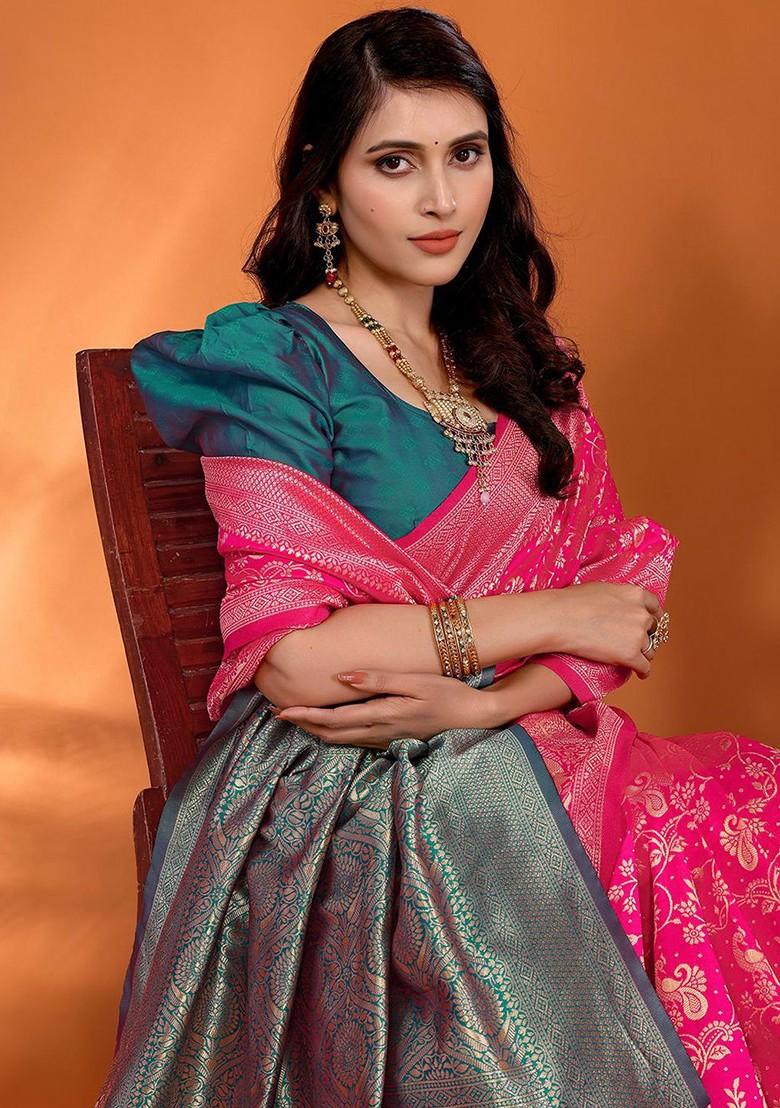Pink Zari Kanjeevaram Silk Saree Set