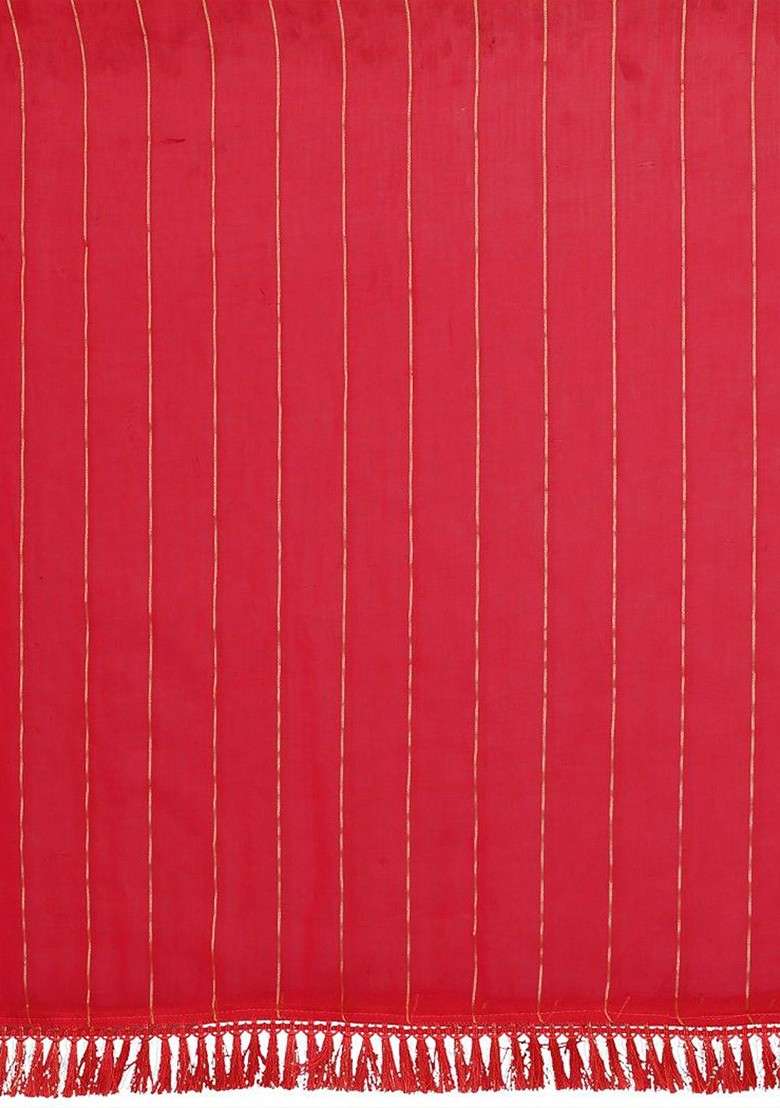 Red Zari Chiffon Saree Set - Indya