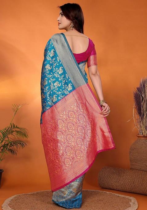 Blue Zari Kanjeevaram Silk Saree Set