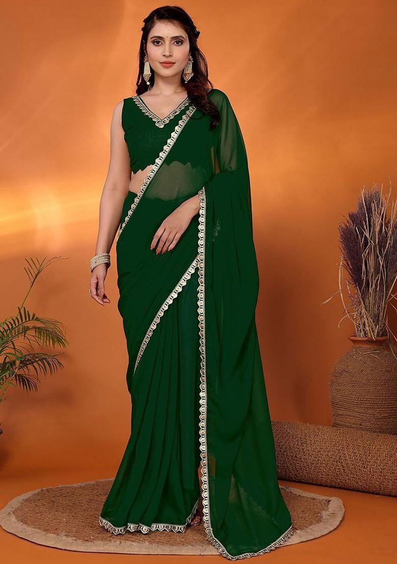 Green Embellished Georgette Saree Set