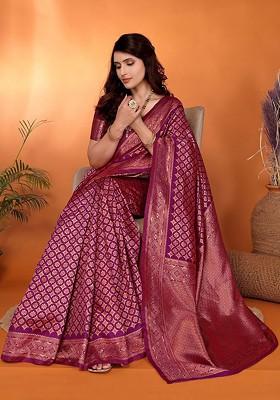 Magenta Zari Kanjeevaram Silk Saree Set