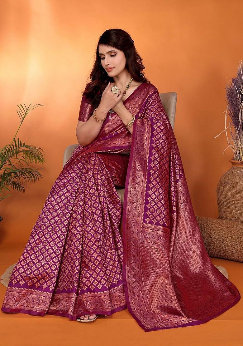Magenta Zari Kanjeevaram Silk Saree Set