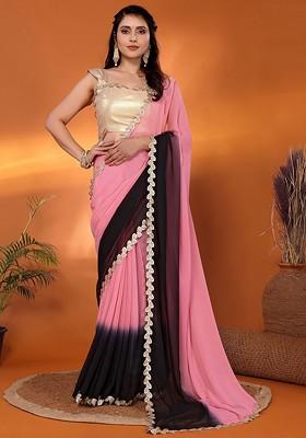Pink Embellished Georgette Saree Set