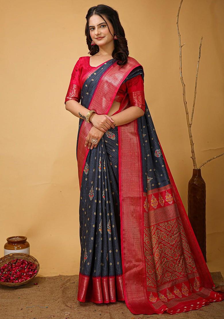 Grey Zari Kanjeevaram Silk Saree Set