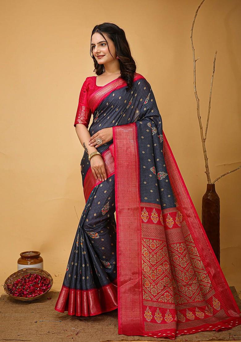Grey Zari Kanjeevaram Silk Saree Set