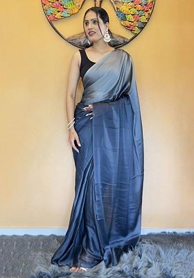 Blue Embroidered Chiffon Saree Set