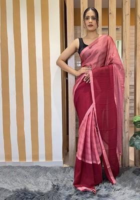 Pink Embroidered Chiffon Saree Set