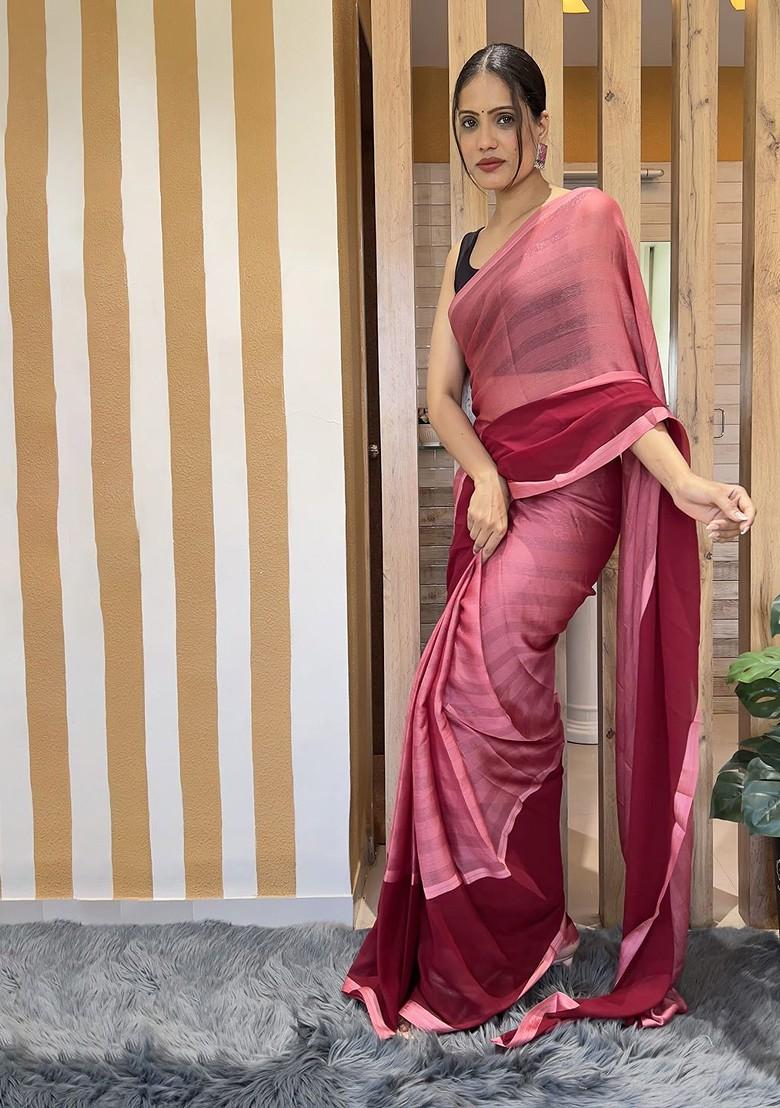 Pink Embroidered Chiffon Saree Set