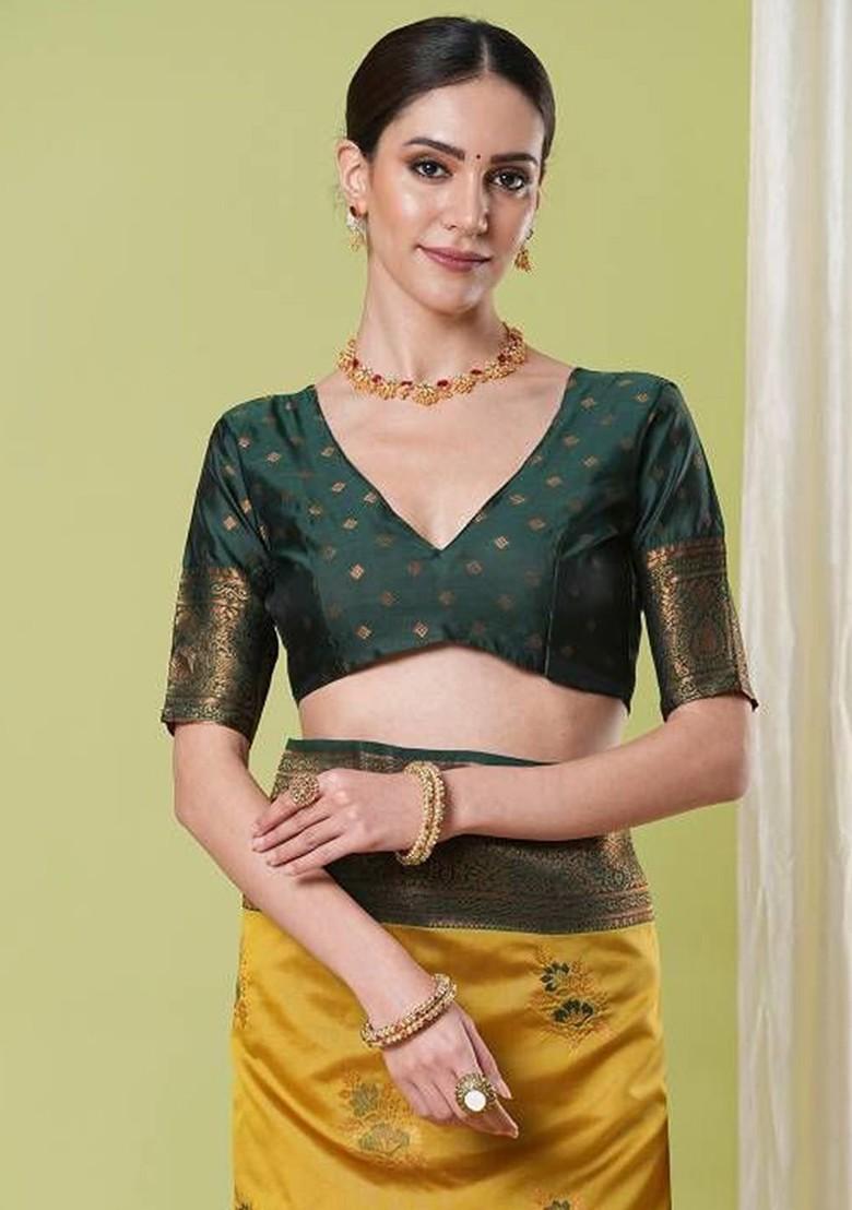 Yellow Woven Silk Saree Set