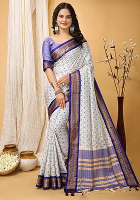 White Zari Cotton Saree Set