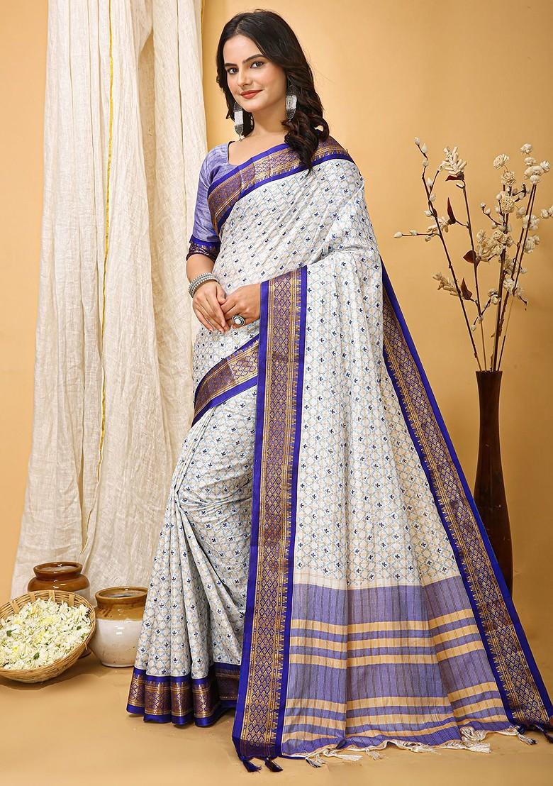 White Zari Cotton Saree Set