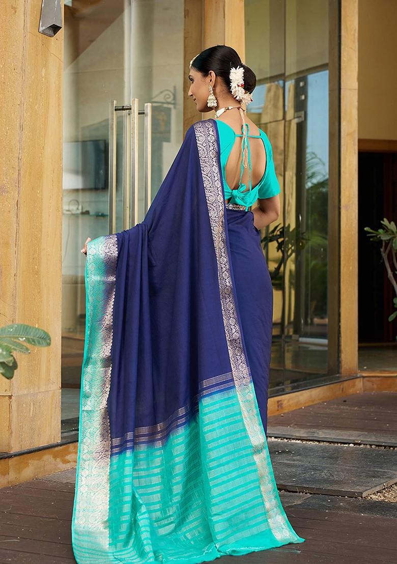 Navy Blue Zari Crepe Saree Set