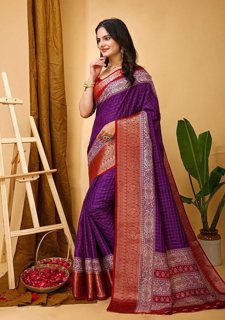 Purple Zari Kanjeevaram Silk Saree Set