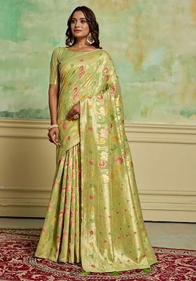 Green Zari Cotton Saree Set