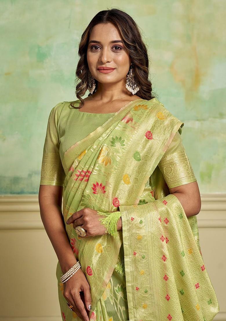 Green Zari Cotton Saree Set