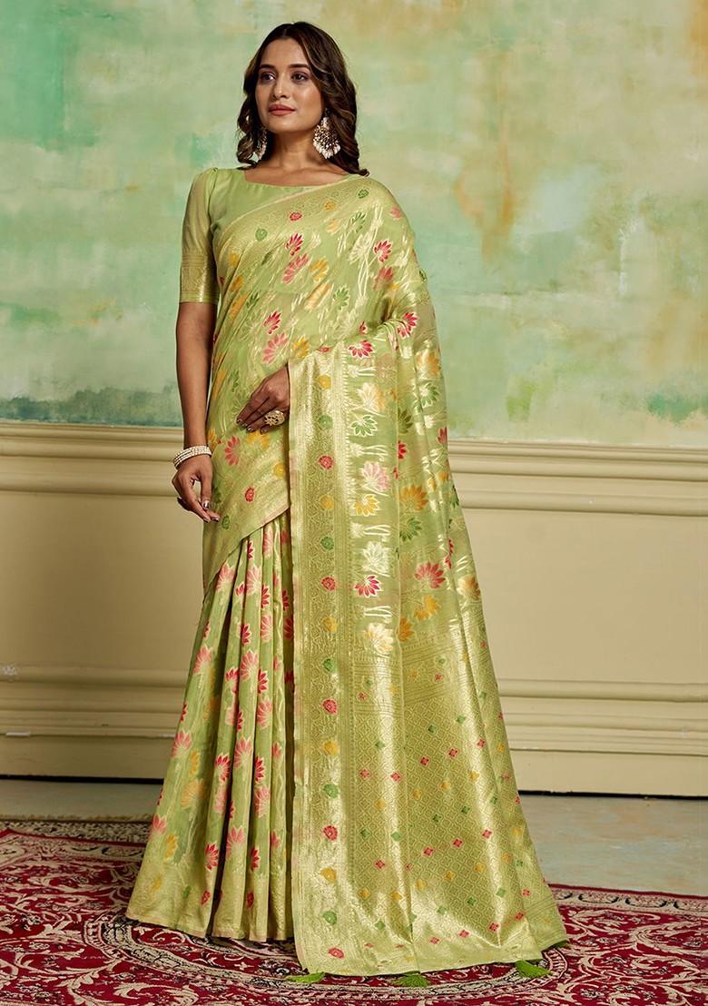Green Zari Cotton Saree Set
