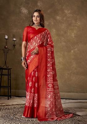 Red Zari Cotton Saree Set