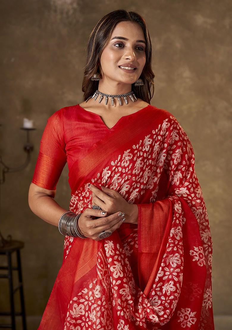 Red Zari Cotton Saree Set
