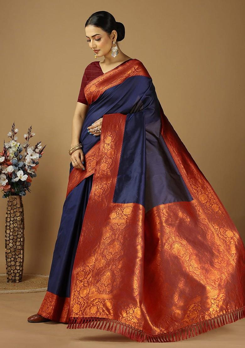 Blue Zari Kanjeevaram Silk Saree Set