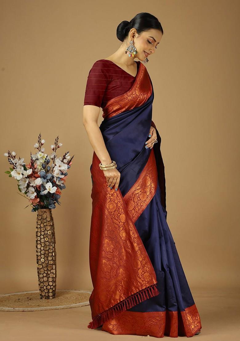 Blue Zari Kanjeevaram Silk Saree Set