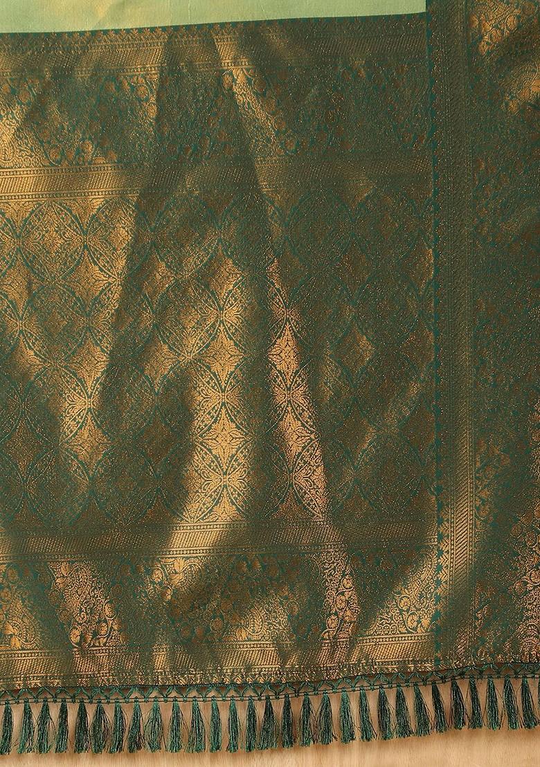 Green Zari Kanjeevaram Silk Saree Set