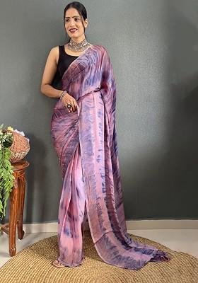 Purple Tie And Dye Chiffon Saree Set