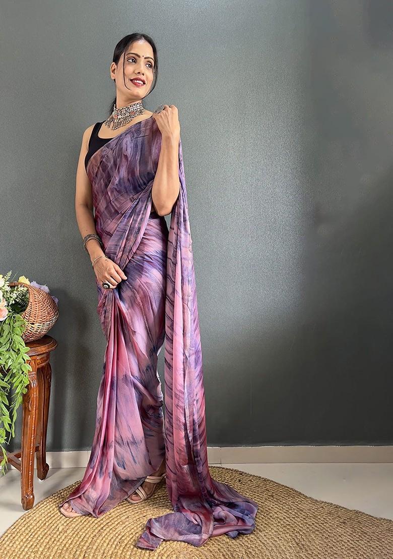 Purple Tie And Dye Chiffon Saree Set