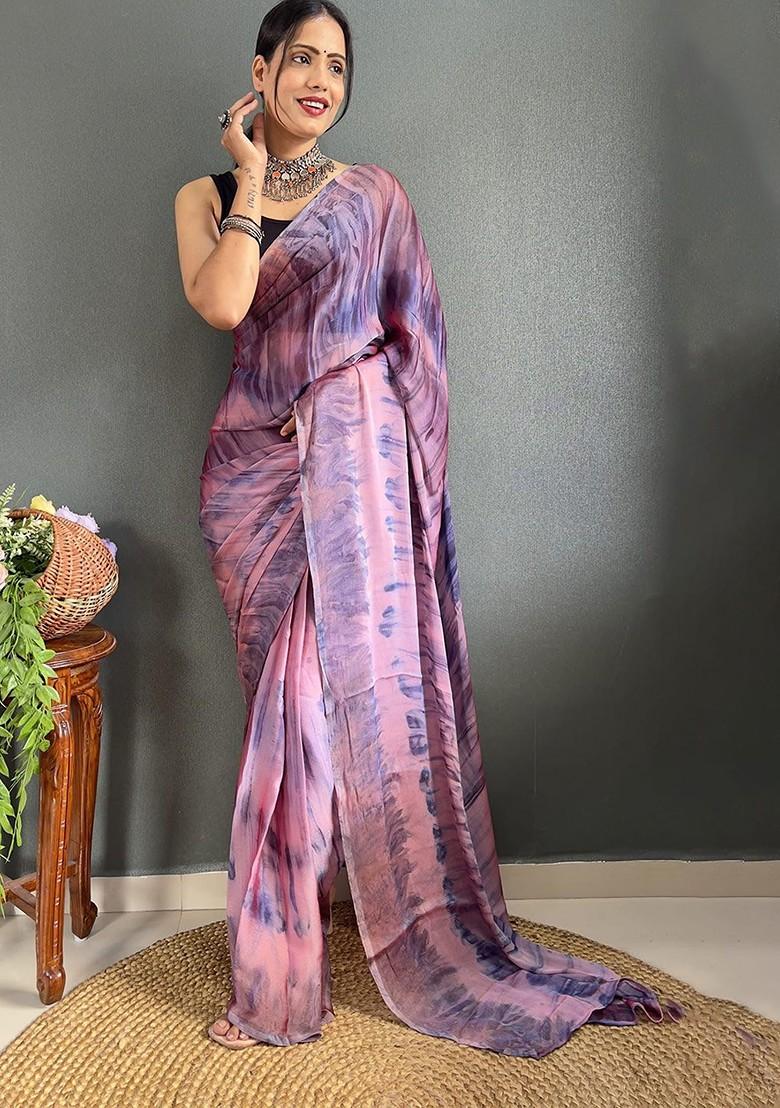 Purple Tie And Dye Chiffon Saree Set