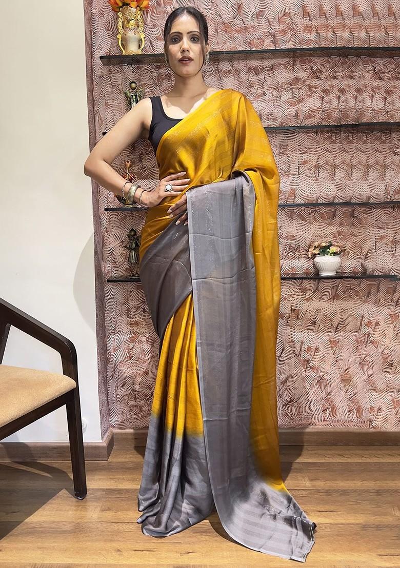 Yellow Embroidered Chiffon Saree Set