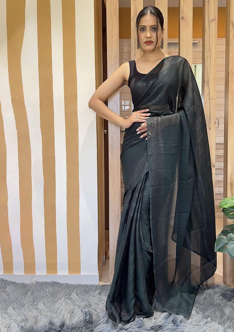 Black Striped Chiffon Saree Set