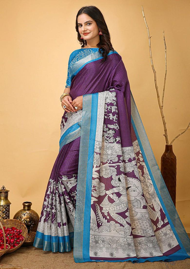 Purple Zari Cotton Saree Set