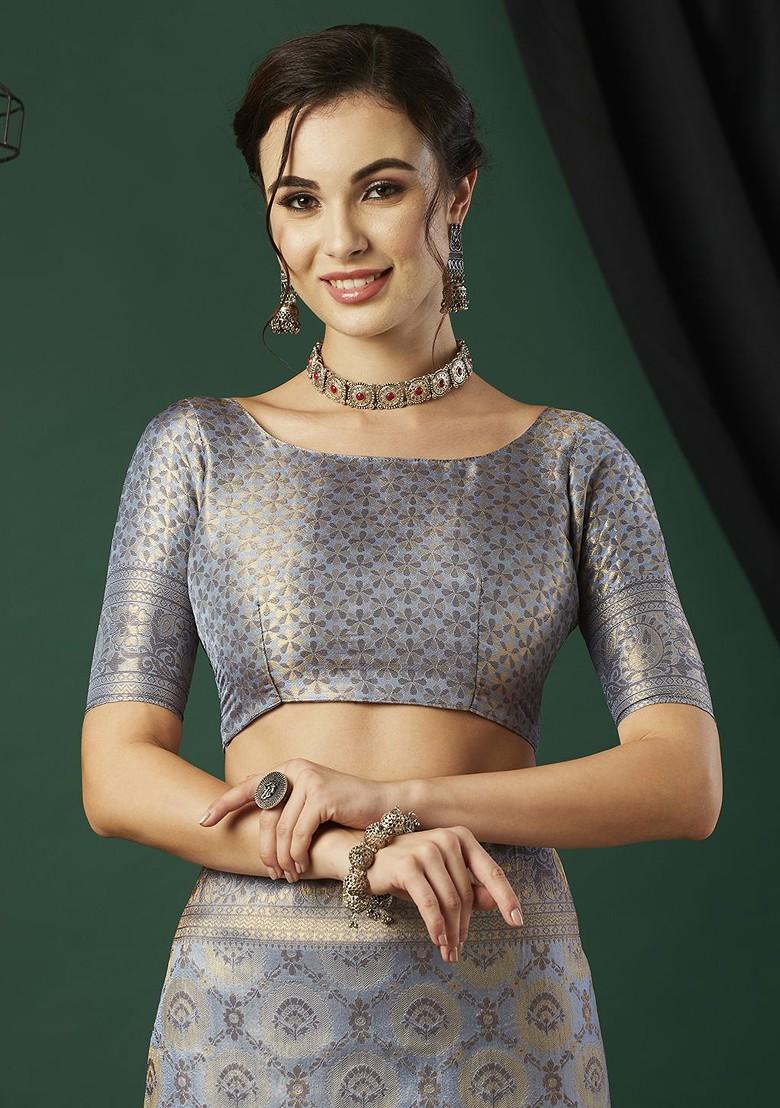 Grey Zari Kanjeevaram Silk Saree Set