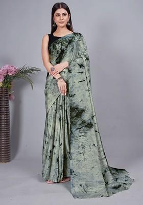 Green Tie And Dye Chiffon Saree Set