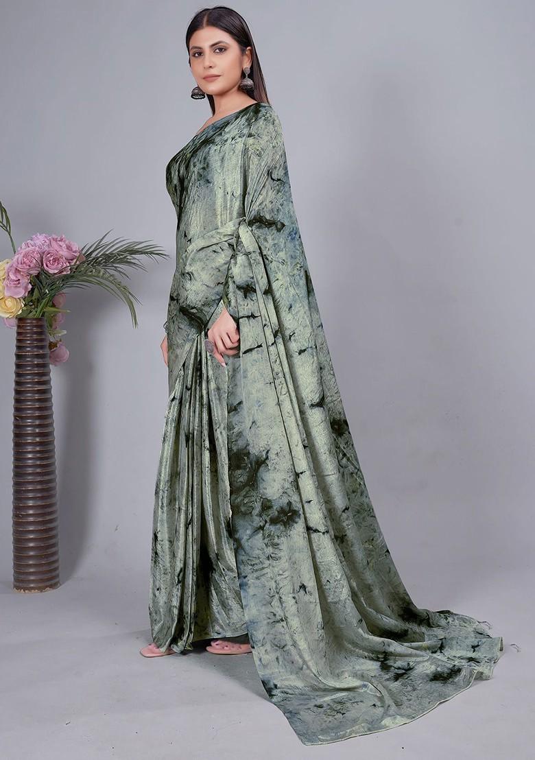 Green Tie And Dye Chiffon Saree Set