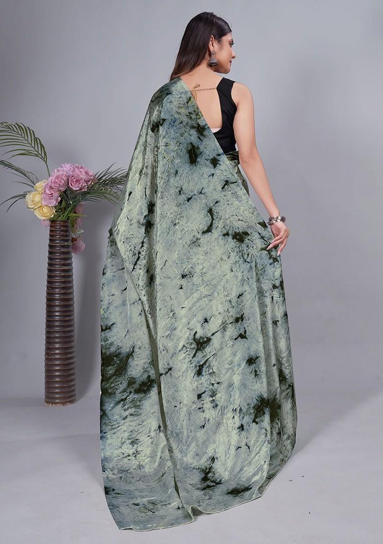 Green Tie And Dye Chiffon Saree Set
