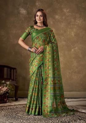 Green Zari Cotton Saree Set
