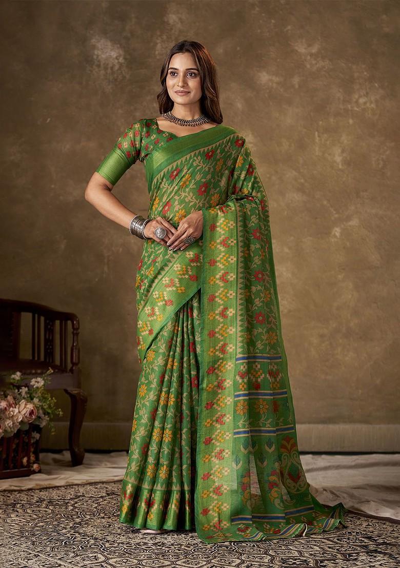 Green Zari Cotton Saree Set