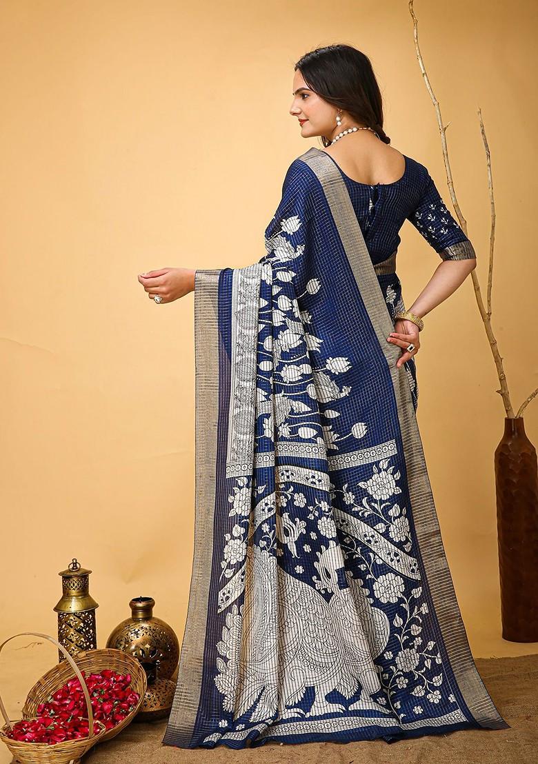 Blue Zari Cotton Saree Set