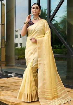 Yellow Zari Georgette Saree Set