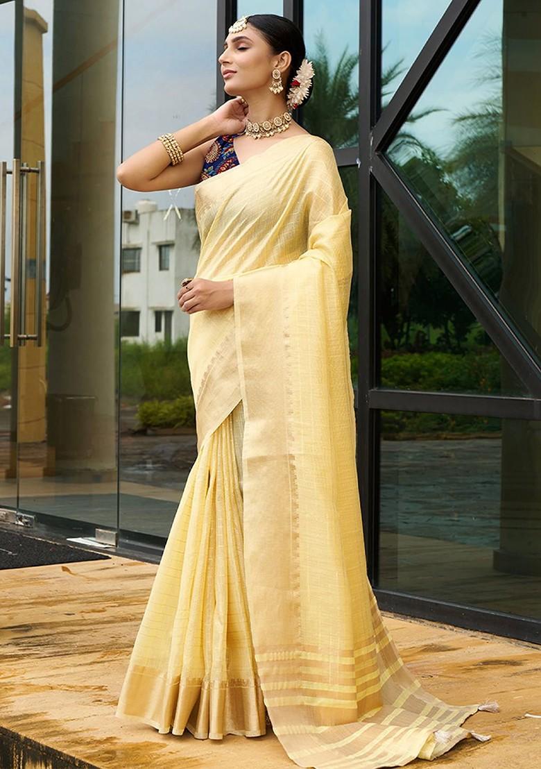 Yellow Zari Georgette Saree Set