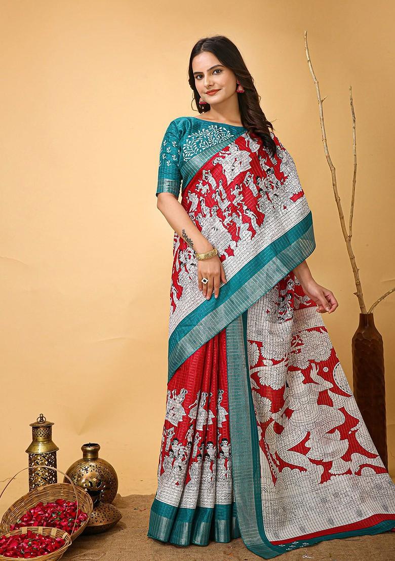 Red Zari Cotton Saree Set
