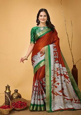 Red Zari Cotton Saree Set