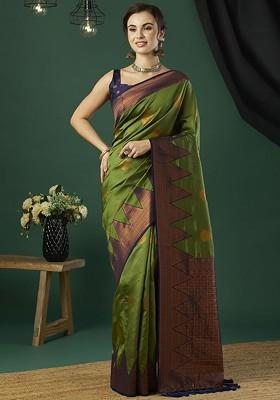 Green Zari Silk Saree Set