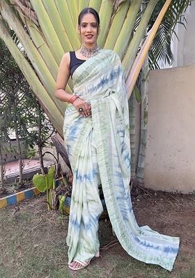 Blue Tie And Dye Chiffon Saree Set